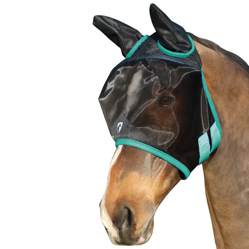 Hy Equestrian Mesh Half Mask with Ears - Black/Teal